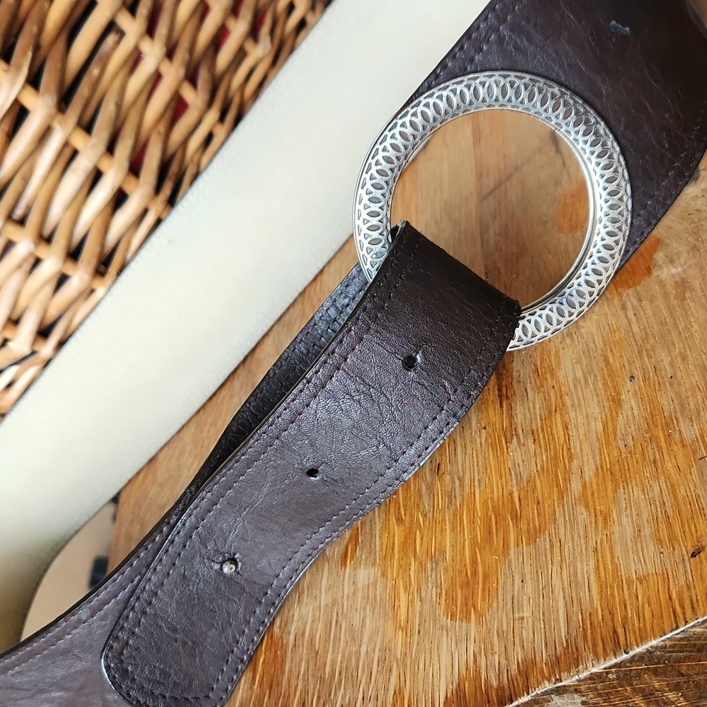 Chicos Silver Metal Wide Brown Belt 36"-39" - Picture 1 of 11